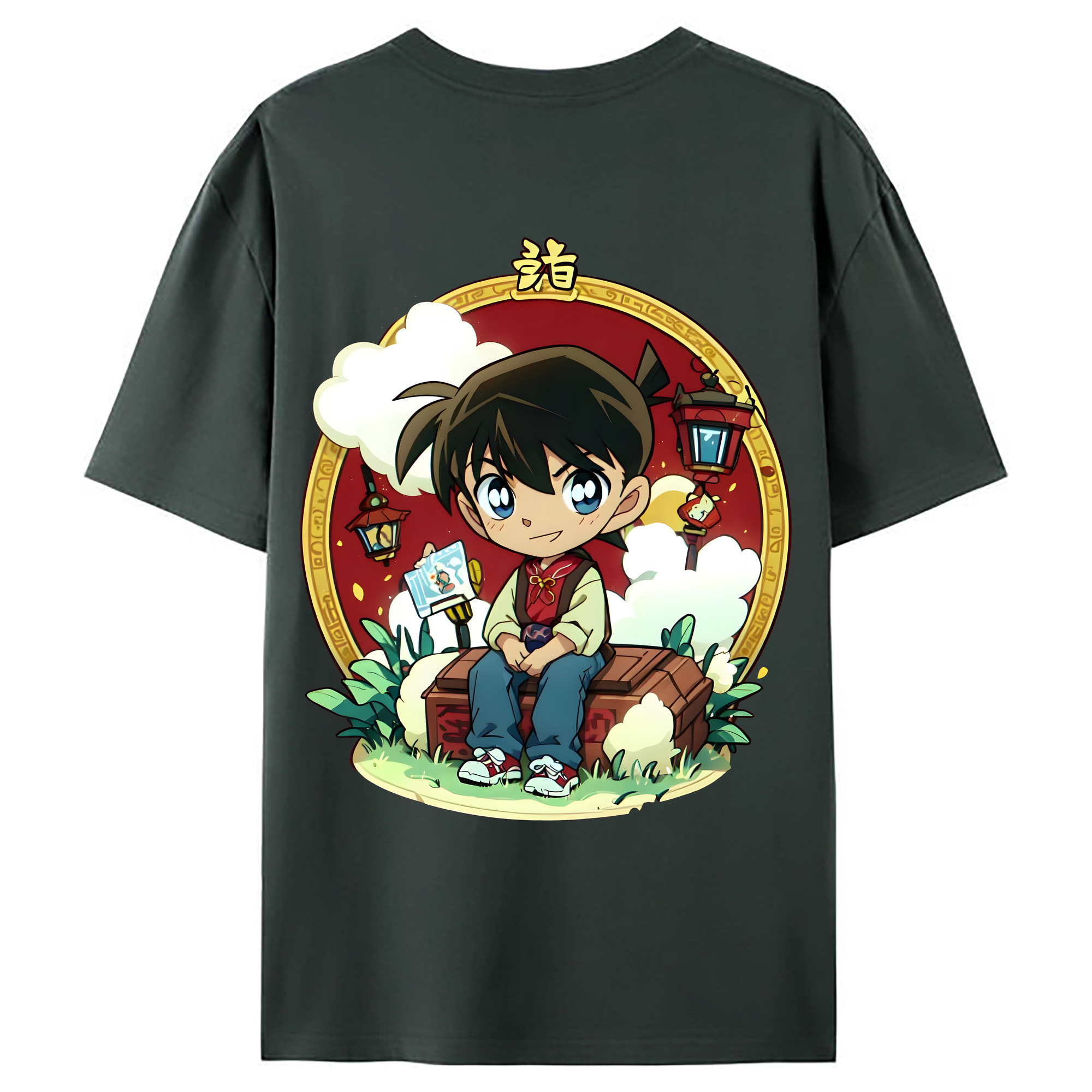 （画像用） 名探偵コナン 江戸川 コナン Detective Conan Conan Edogawa 綿100％ メンズ半袖Tシャツ（バックプリント） 通気性